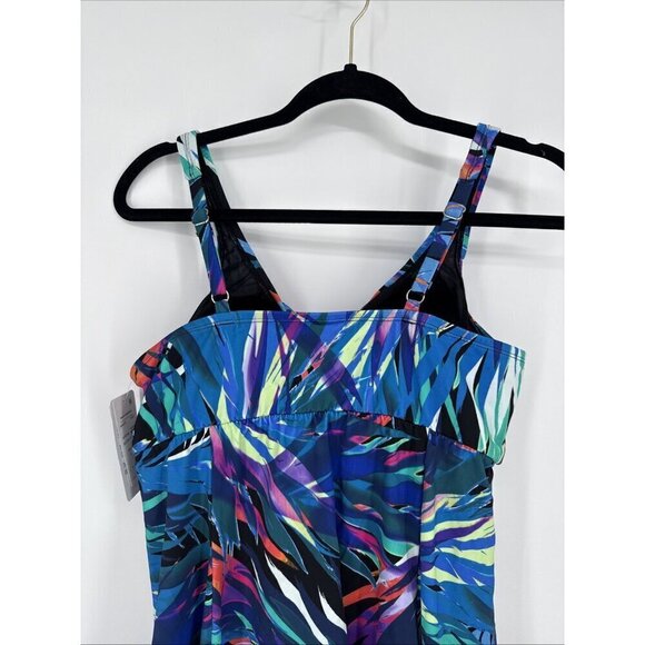 Swim Solutions Women's Size 18 Tropical Print Tummy Control Bow Front Swimdress - Picture 7 of 11